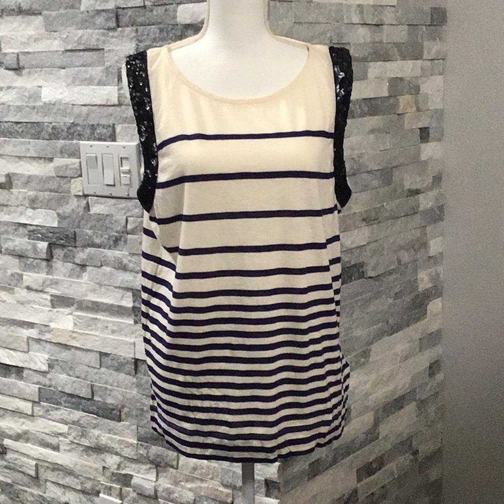 NWT J.Crew Blue/White Striped Shoulder Top Size XL
